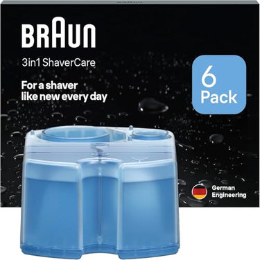 Braun 3-in-1 ShaverCare Reinigungskartuschen für Reinigungsstationen, reinigt Rasierer 10x besser als Wasser, ORIGINAL Kartusche, hygienische Reinigung, Entfernt Haare und Hautpartikel, 6er Pack im Sale